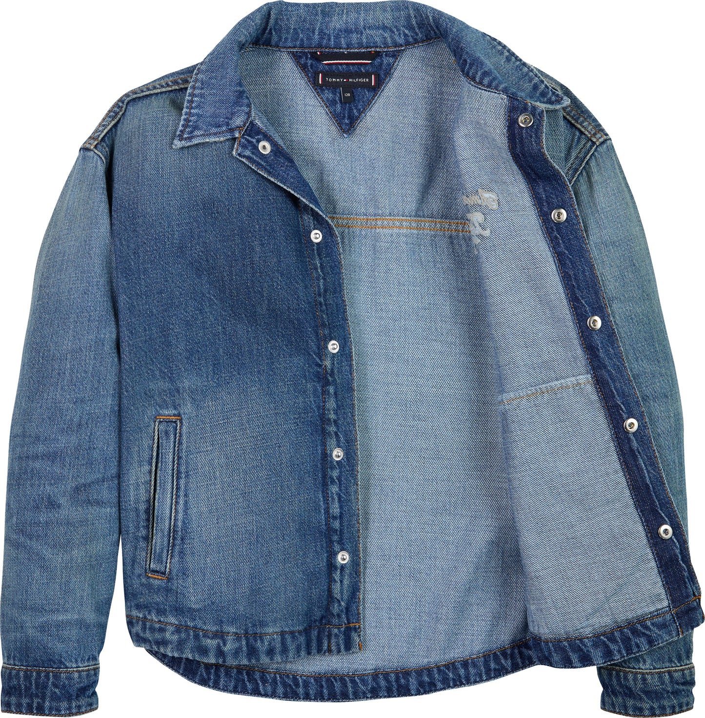 Camicia da ragazzo in denim con logo lettering ricamato sul petto KB0KB098421A4