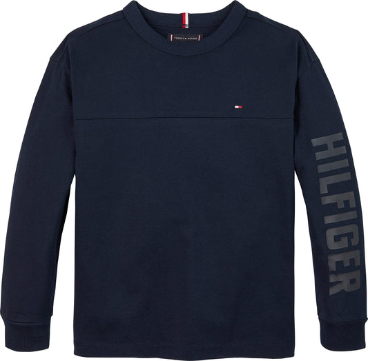 Maglia girocollo da bambino e ragazzo con logo lettering stampato ton sur ton sulla manica sinistra KB0KB09845C1G