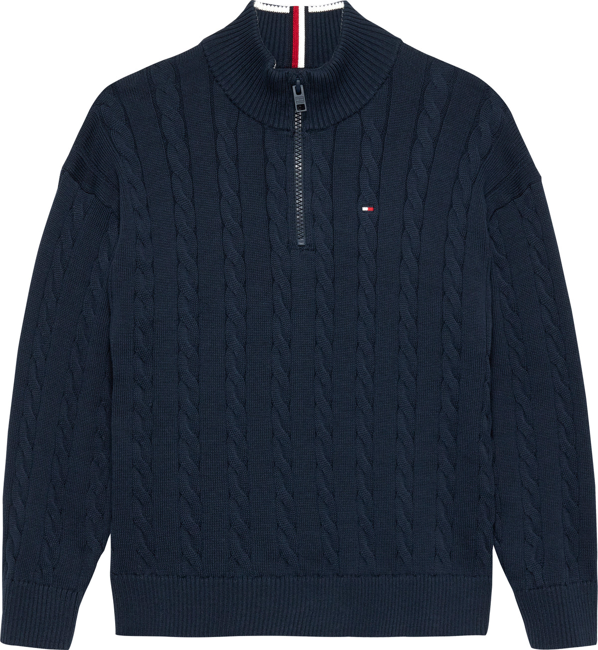 Maglione da ragazzo in maglia intrecciata con zip mezzo busto KB0KB09971C1G