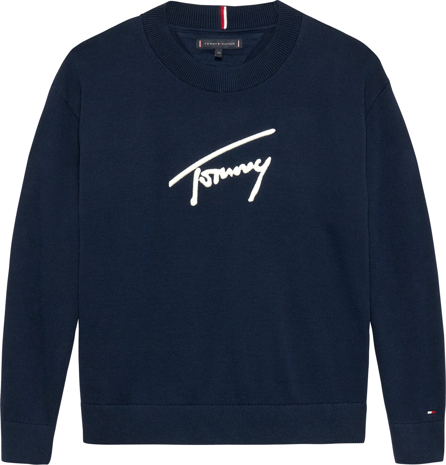 Maglione girocollo da ragazzo in cotone a costine con logo firma in rilievo  KB0KB09974C1G