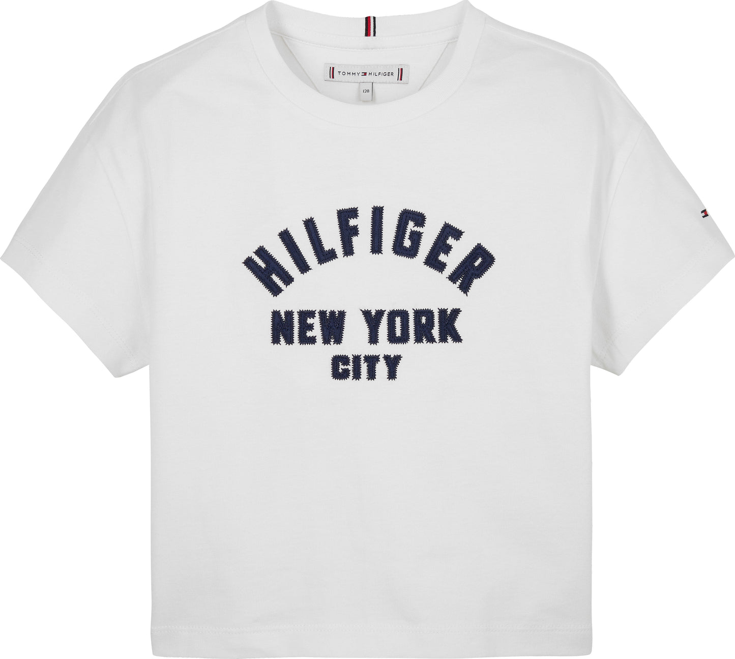 T-shirt girocollo da ragazza con logo lettering in raso sul davanti KG0KG08635YBR