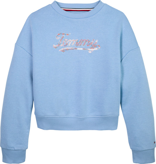 Felpa girocollo da bambina con logo lettering con paillettes multicolor (4 e 5 anni)  KG0KG08686C14