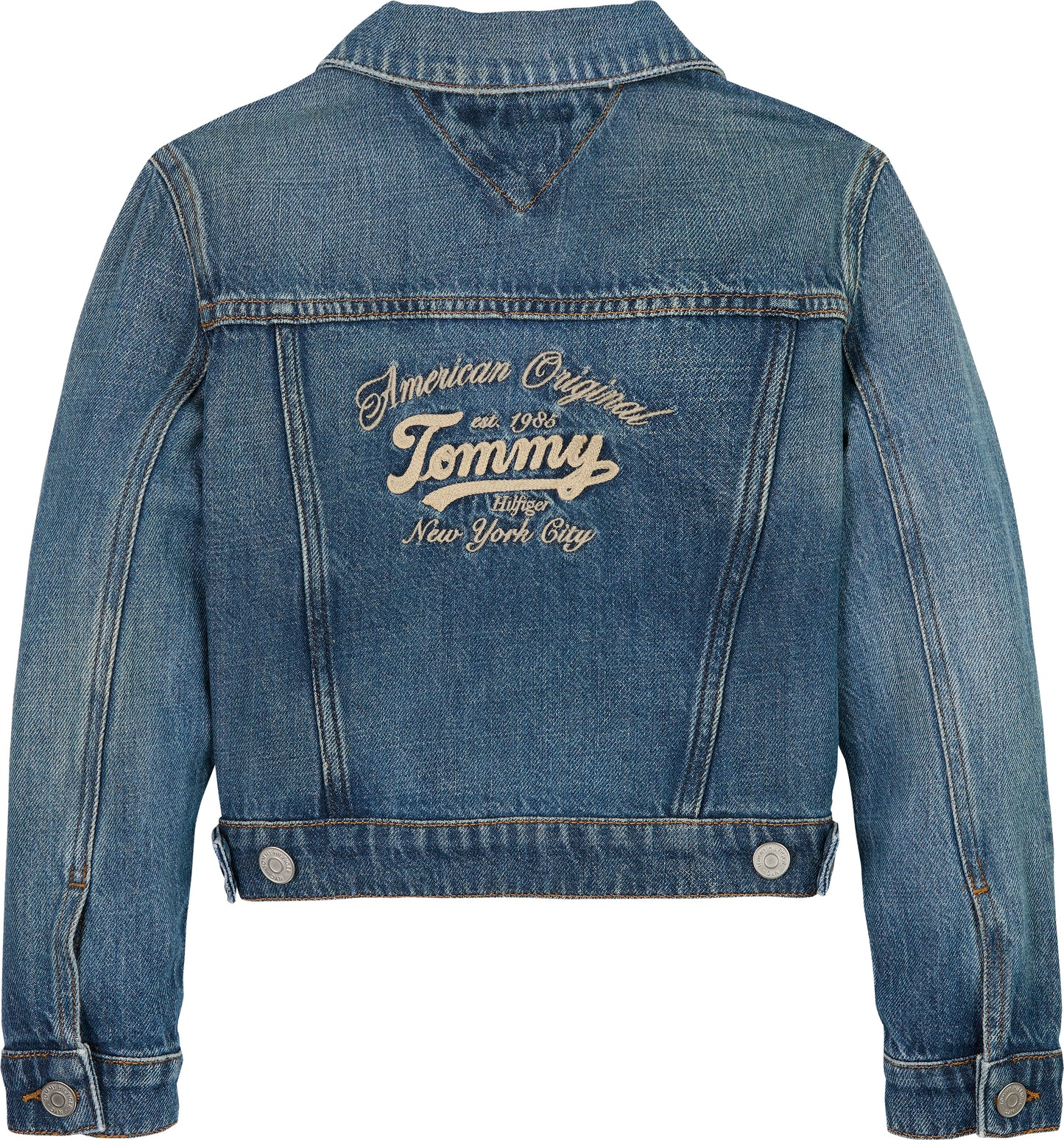 Giacca trucker da ragazza in denim con logo lettering ricamato sul retro KG0KG087521BK