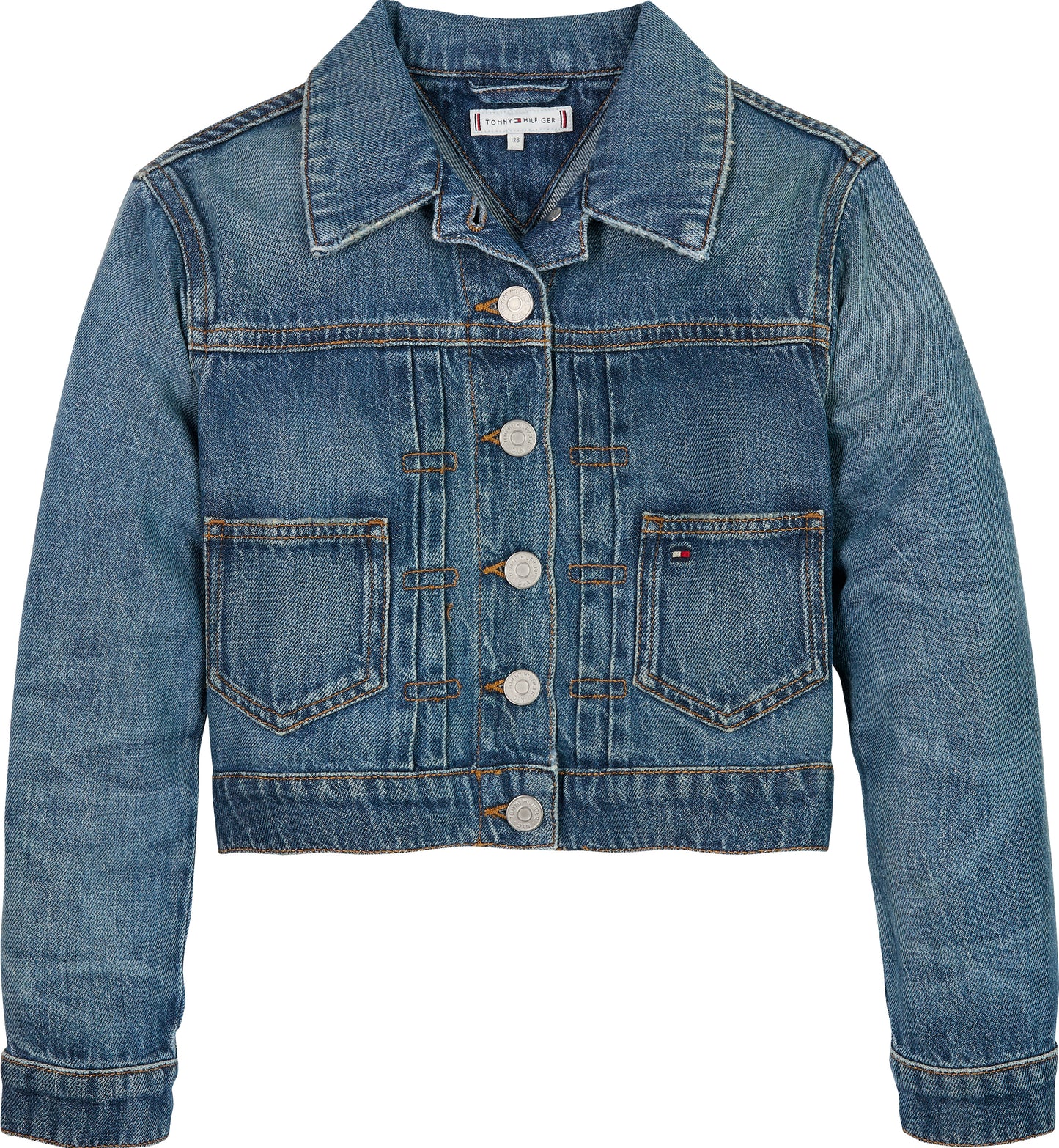 Giacca trucker da ragazza in denim con logo lettering ricamato sul retro KG0KG087521BK