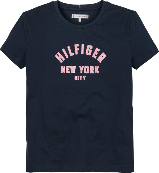 T-shirt girocollo da bambina con stampa logo con glitter (4 e 5 anni) KG0KG08813C1G
