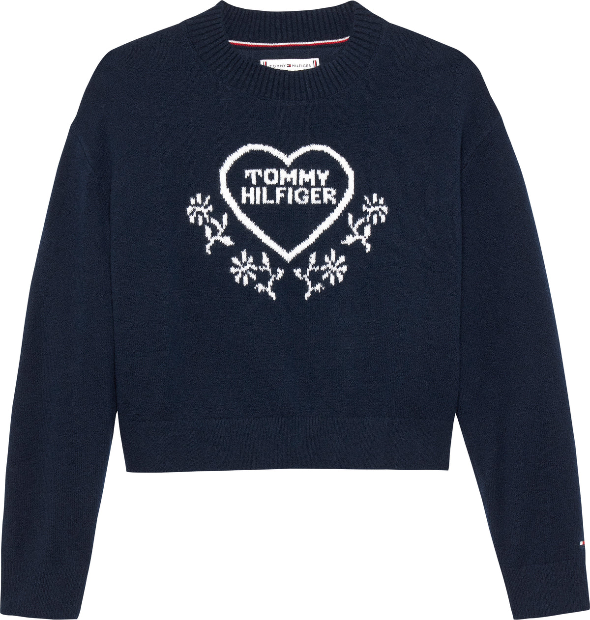 Maglione cropped da bambina con cuore e logo lettering ricamati sulla parte frontale KG0KG08836C1G