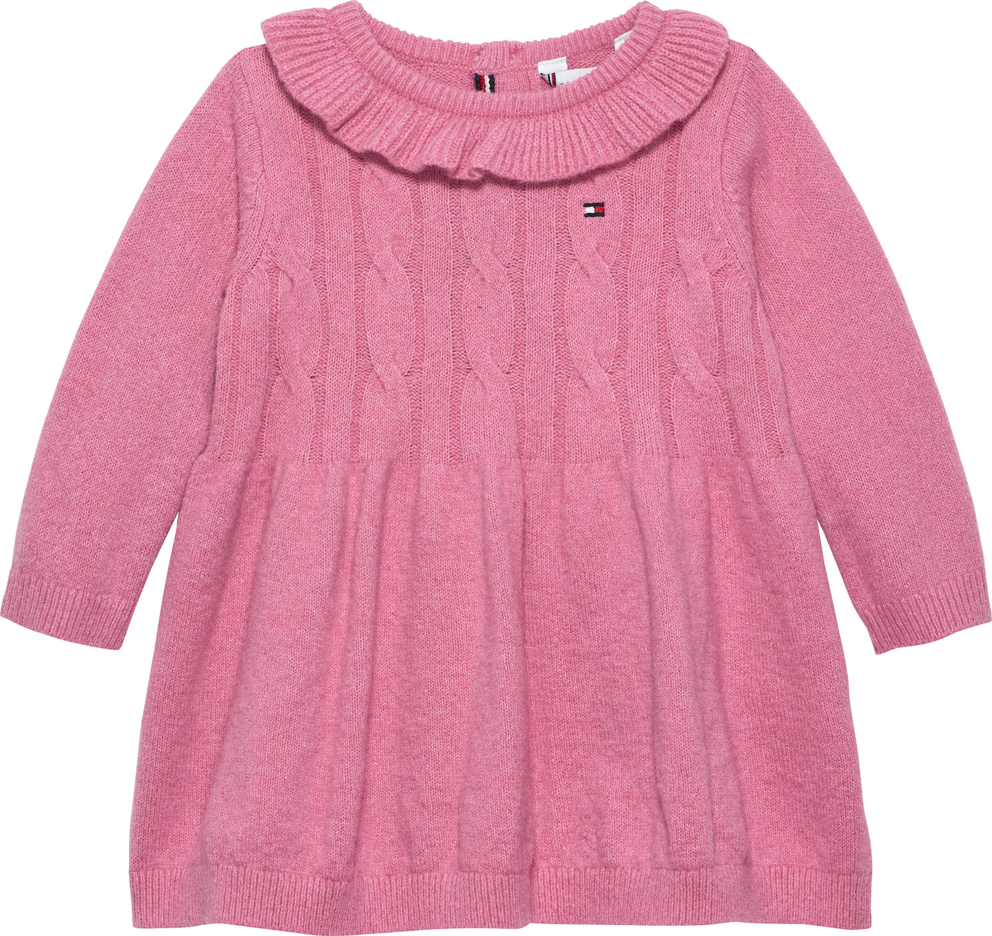 Abito da neonata in maglia con ruche sul collo e ricami a intreccio KN0KN02111THC