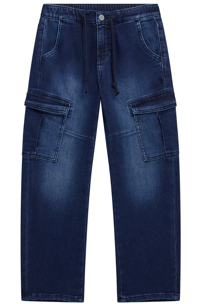 Jeans cargo da ragazzo in denim elasticizzato con schiariture frontali L5BA01D5FQ0
