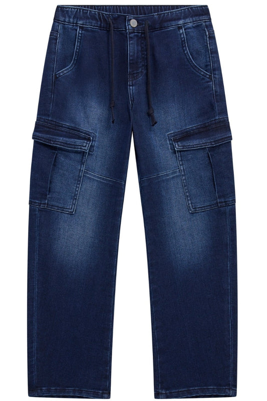 Jeans cargo da ragazzo in denim elasticizzato con schiariture frontali L5BA01D5FQ0