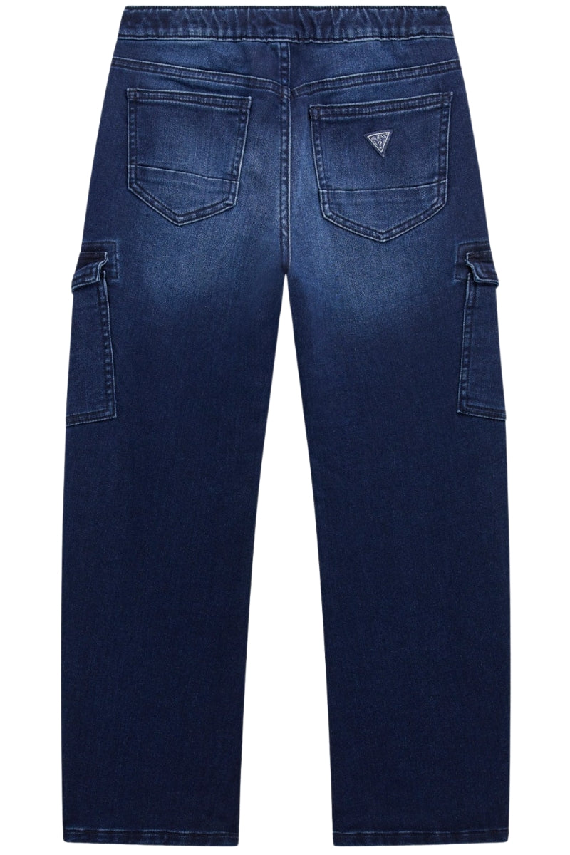 Jeans cargo da ragazzo in denim elasticizzato con schiariture frontali L5BA01D5FQ0