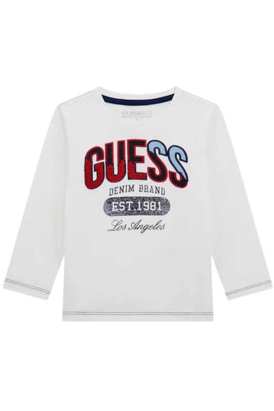 Maglia da neonato e bambino in cotone con logo lettering e ricami in tessuto in rilievo sul davanti N5BI06I3Z14