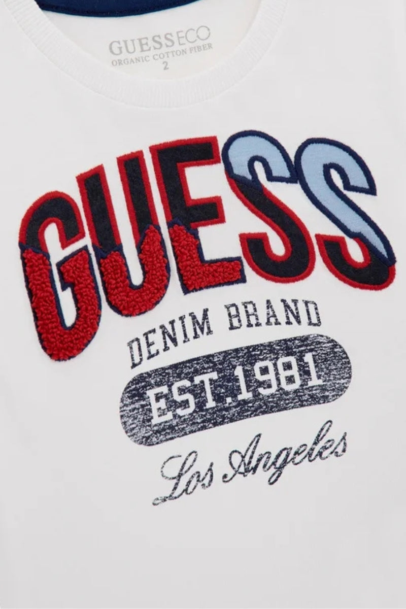 Maglia da neonato e bambino in cotone con logo lettering e ricami in tessuto in rilievo sul davanti N5BI06I3Z14