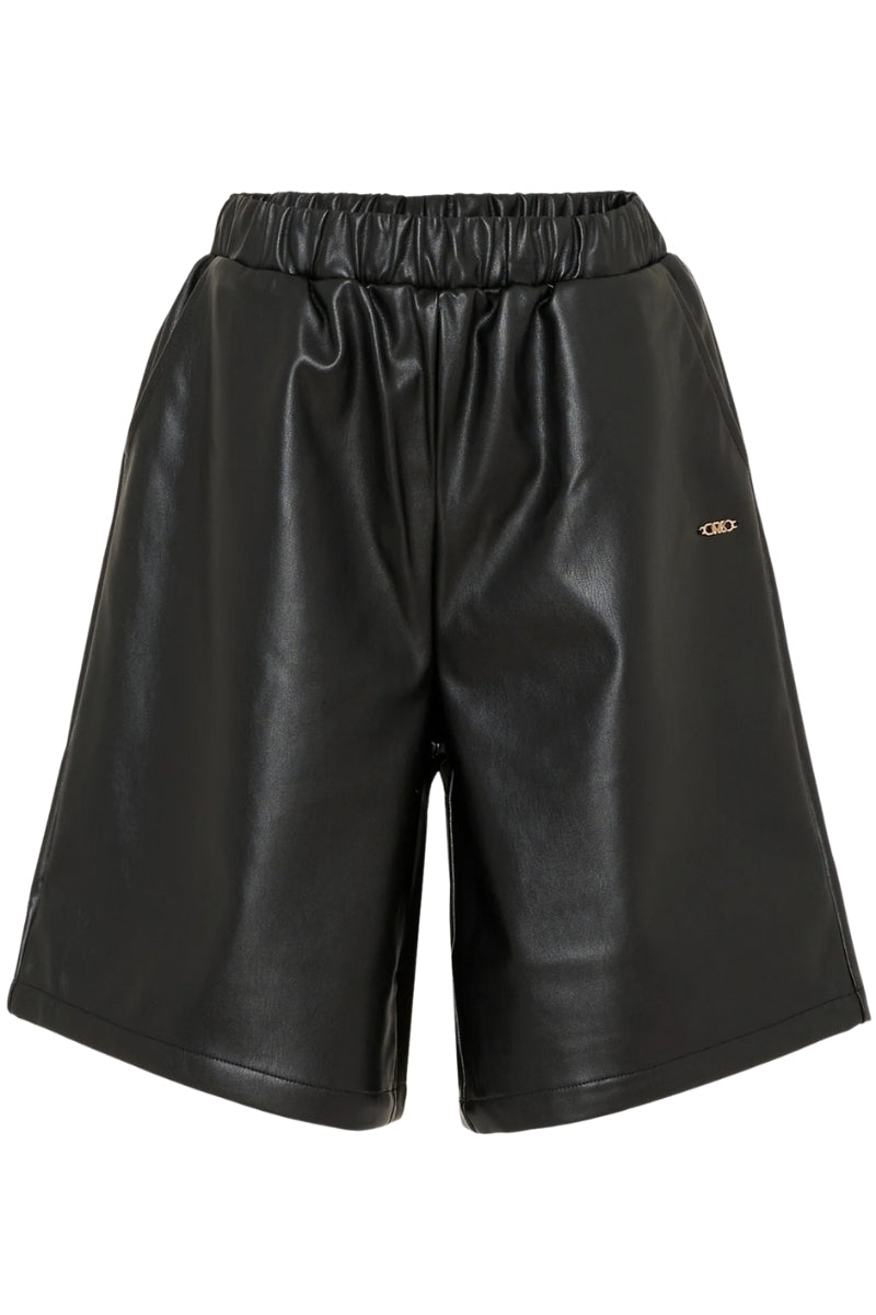 Shorts da ragazza in ecopelle felpati con targhetta con logo monogram laterale R30441
