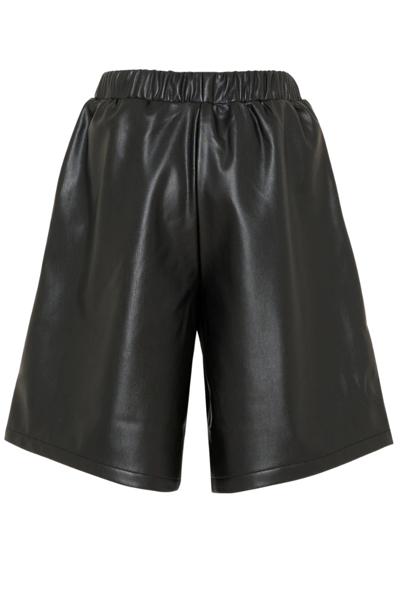 Shorts da ragazza in ecopelle felpati con targhetta con logo monogram laterale R30441