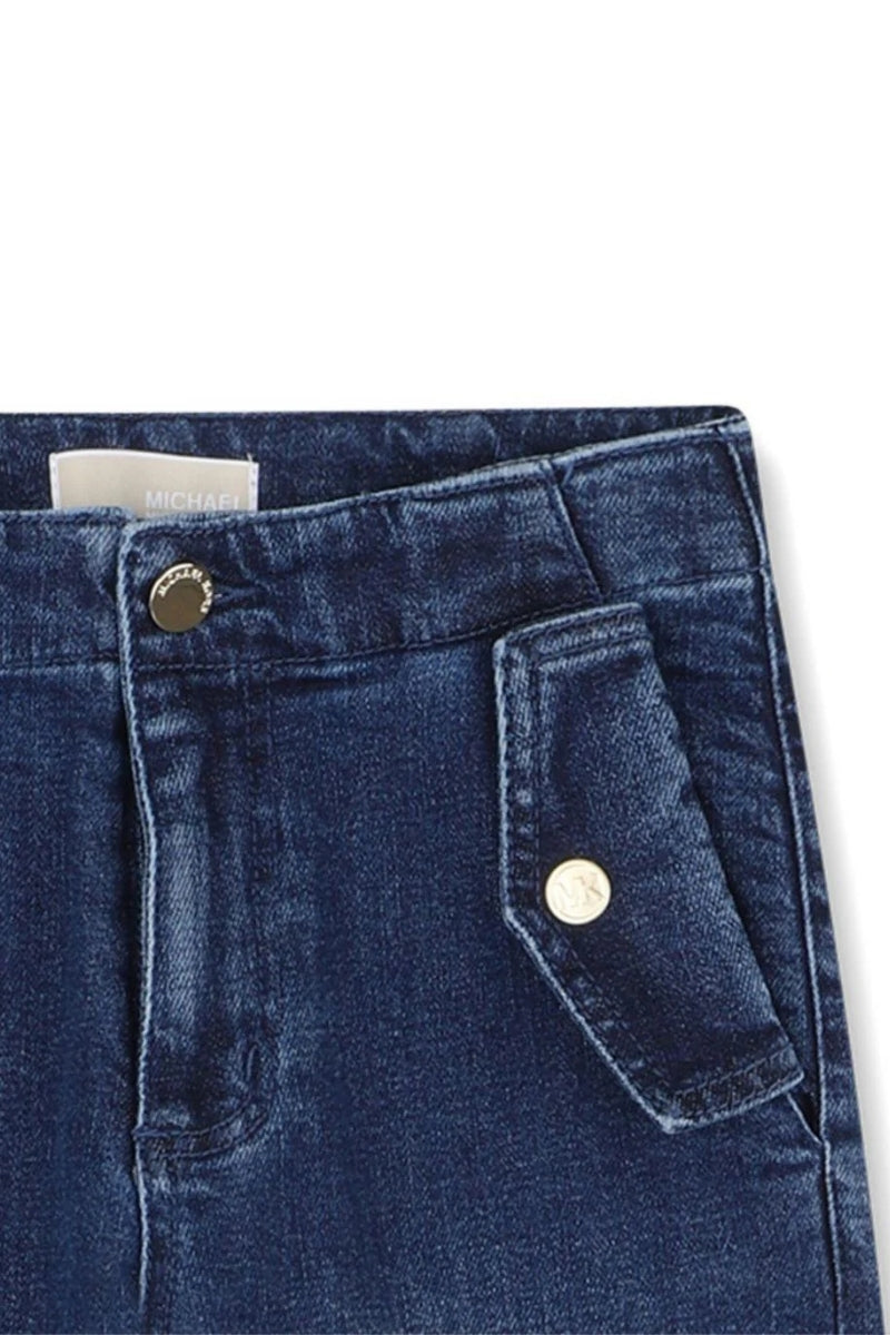 Jeans da bambina e ragazza in misto cotone con tasche con patta sul davanti R30447