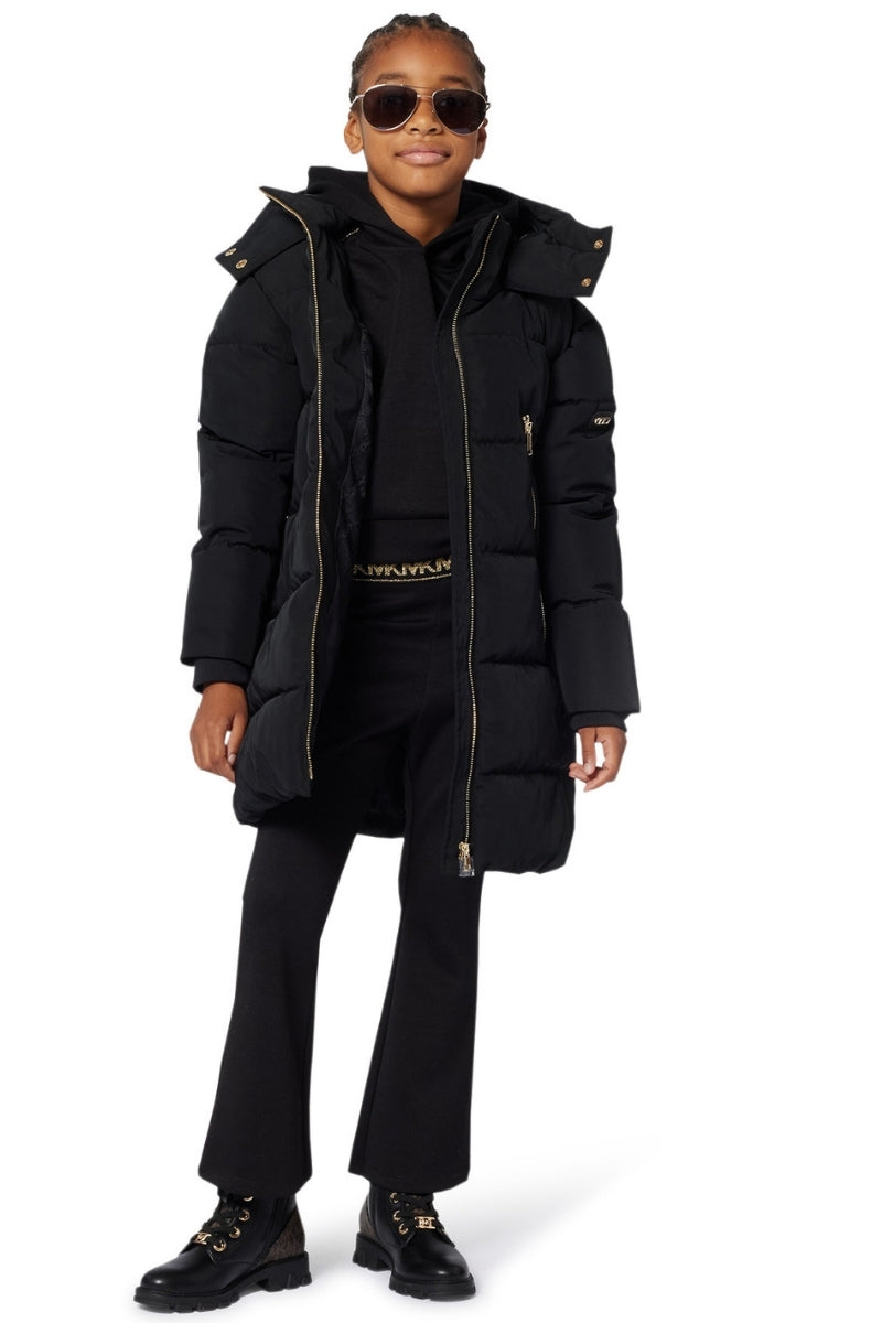 Giubbotto piumino da ragazza lungo con imbottitura pesante e zip frontali R30458