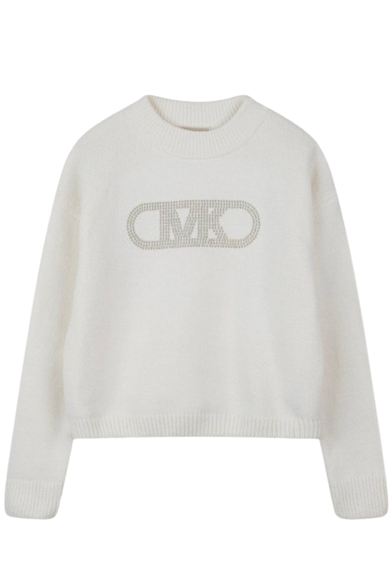 Maglione da bambina e ragazza cropped con logo monogram con strass sul davanti R30460