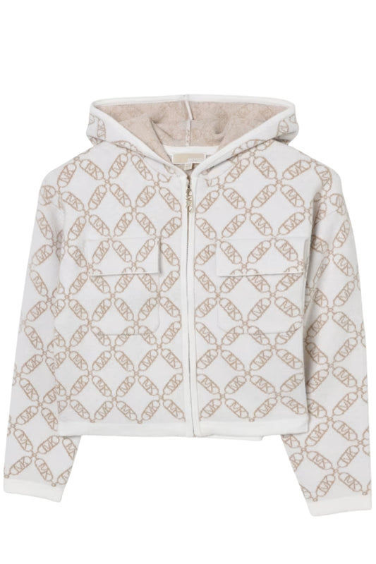 Cardigan in lana da bambina e ragazza in lana cropped con patte frontali e cappuccio R30470