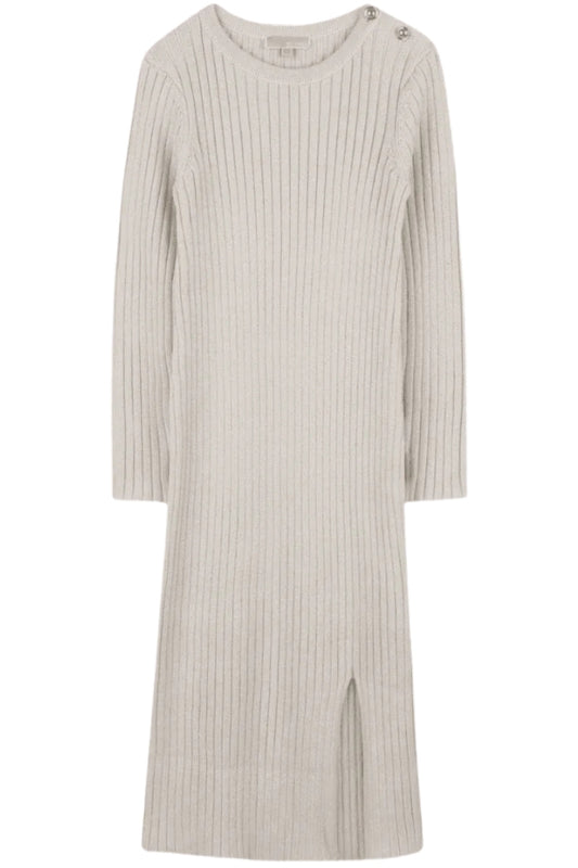 Abito lungo da ragazza in maglia a coste con spacco laterale  R30476