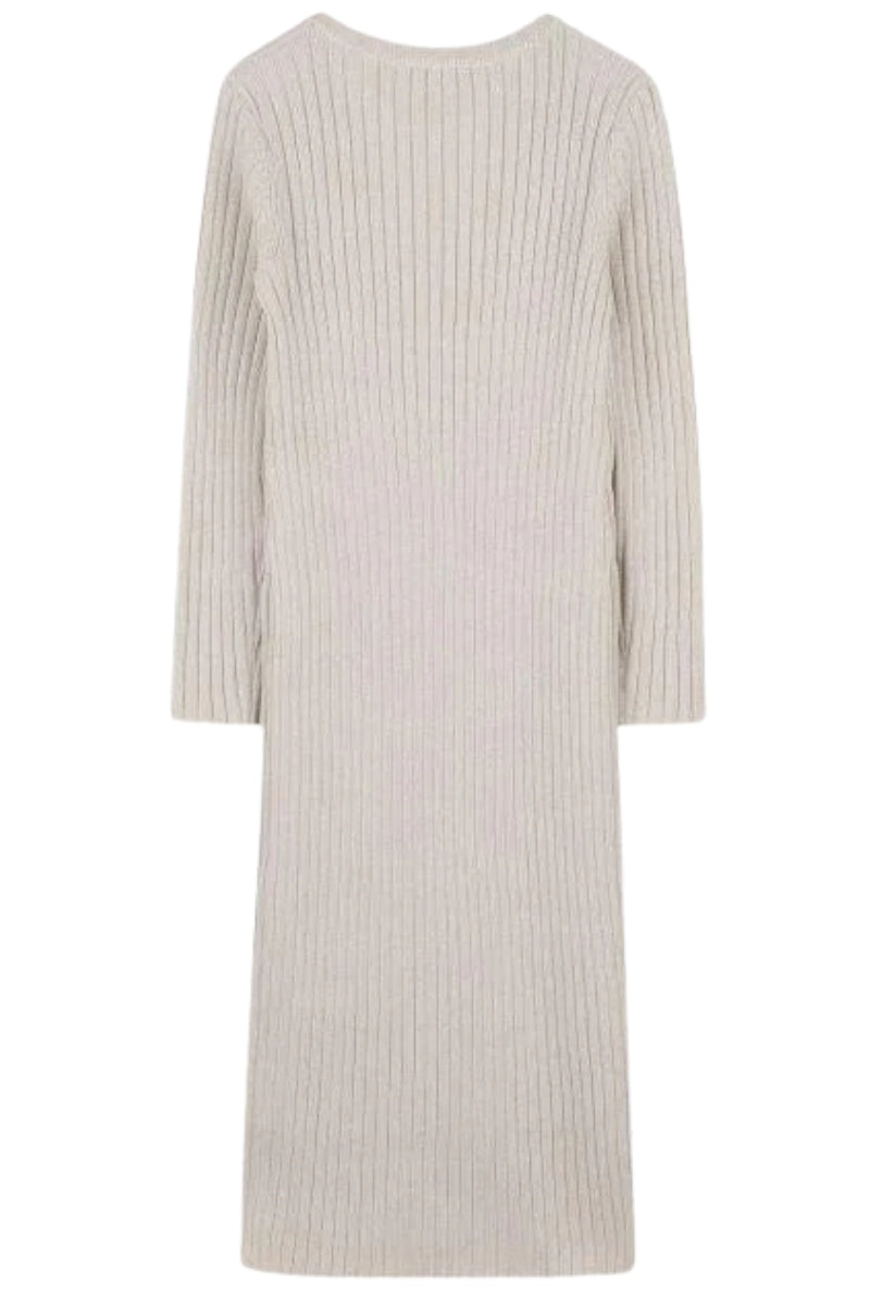 Abito lungo da ragazza in maglia a coste con spacco laterale  R30476