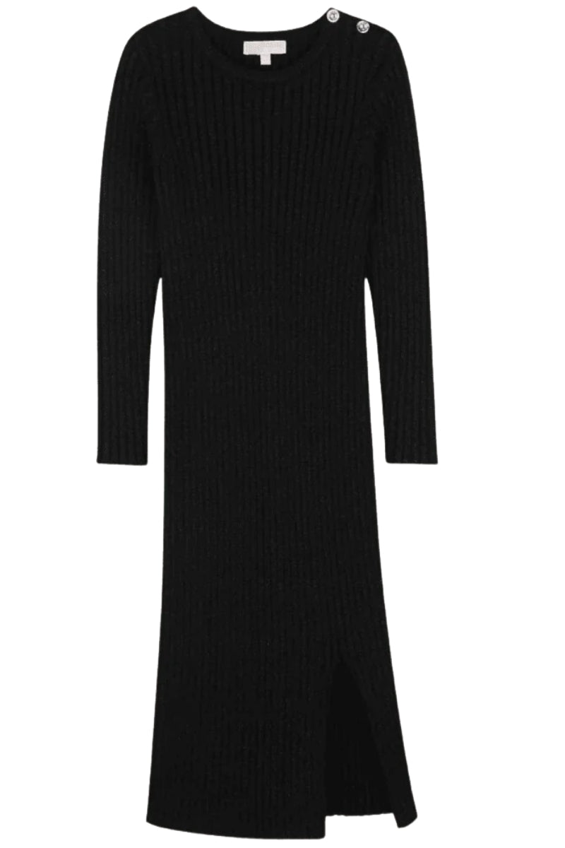 Abito lungo da ragazza in maglia a coste con spacco laterale  R30476