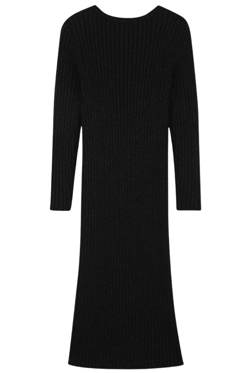 Abito lungo da ragazza in maglia a coste con spacco laterale  R30476