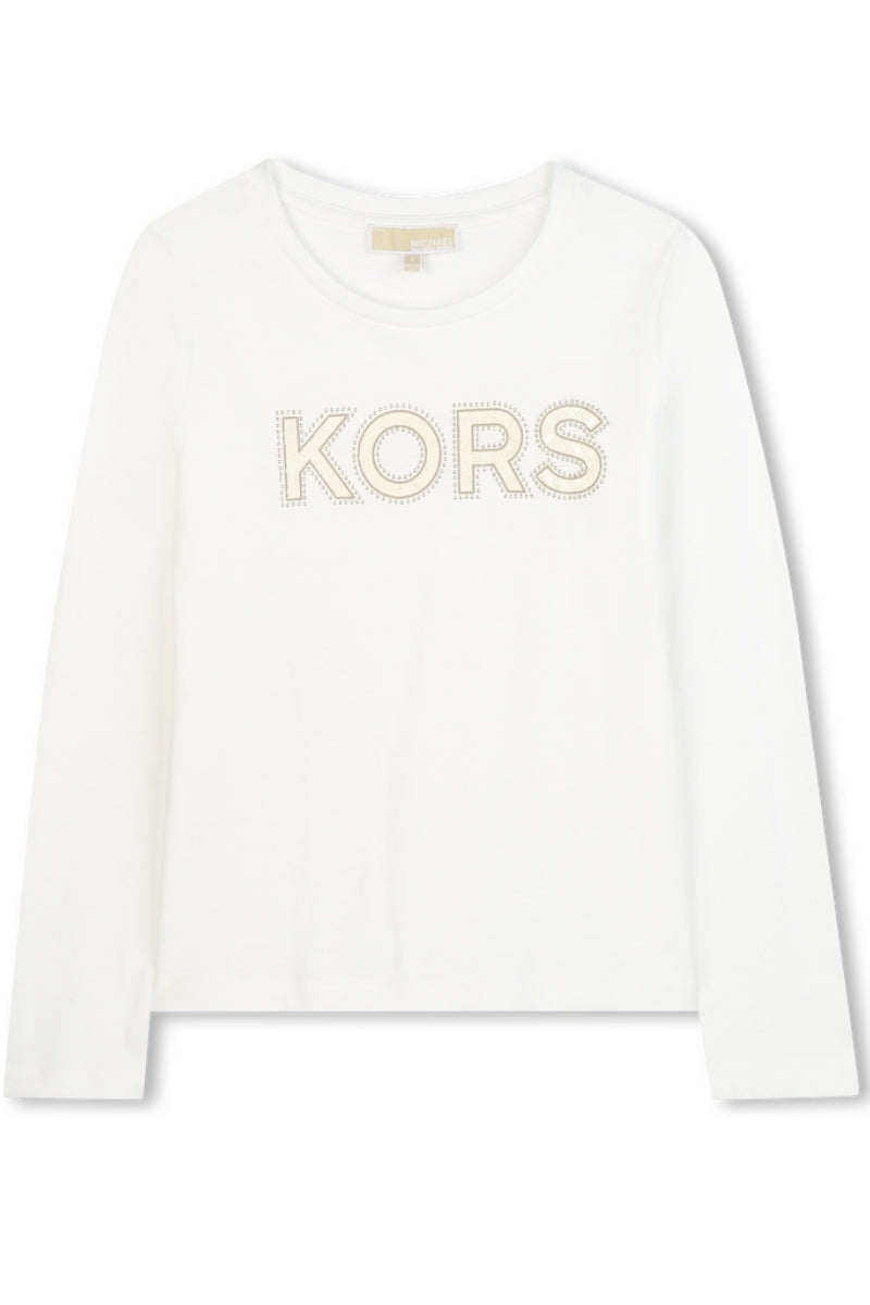 Maglia da bambina e ragazza in cotone con maxi logo con strass sul davanti R30491