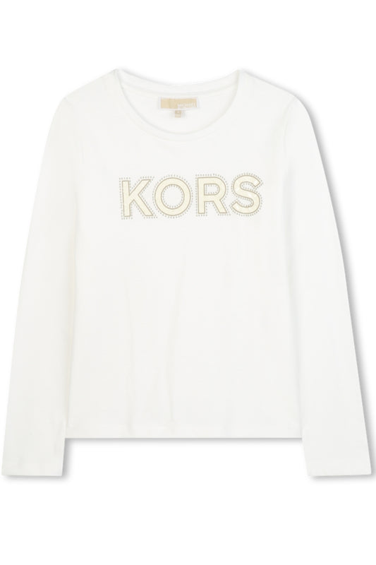 Maglia da bambina e ragazza in cotone con maxi logo con strass sul davanti R30491