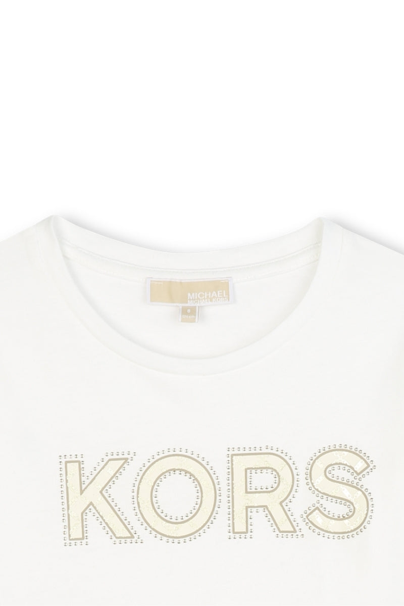 Maglia da bambina e ragazza in cotone con maxi logo con strass sul davanti R30491