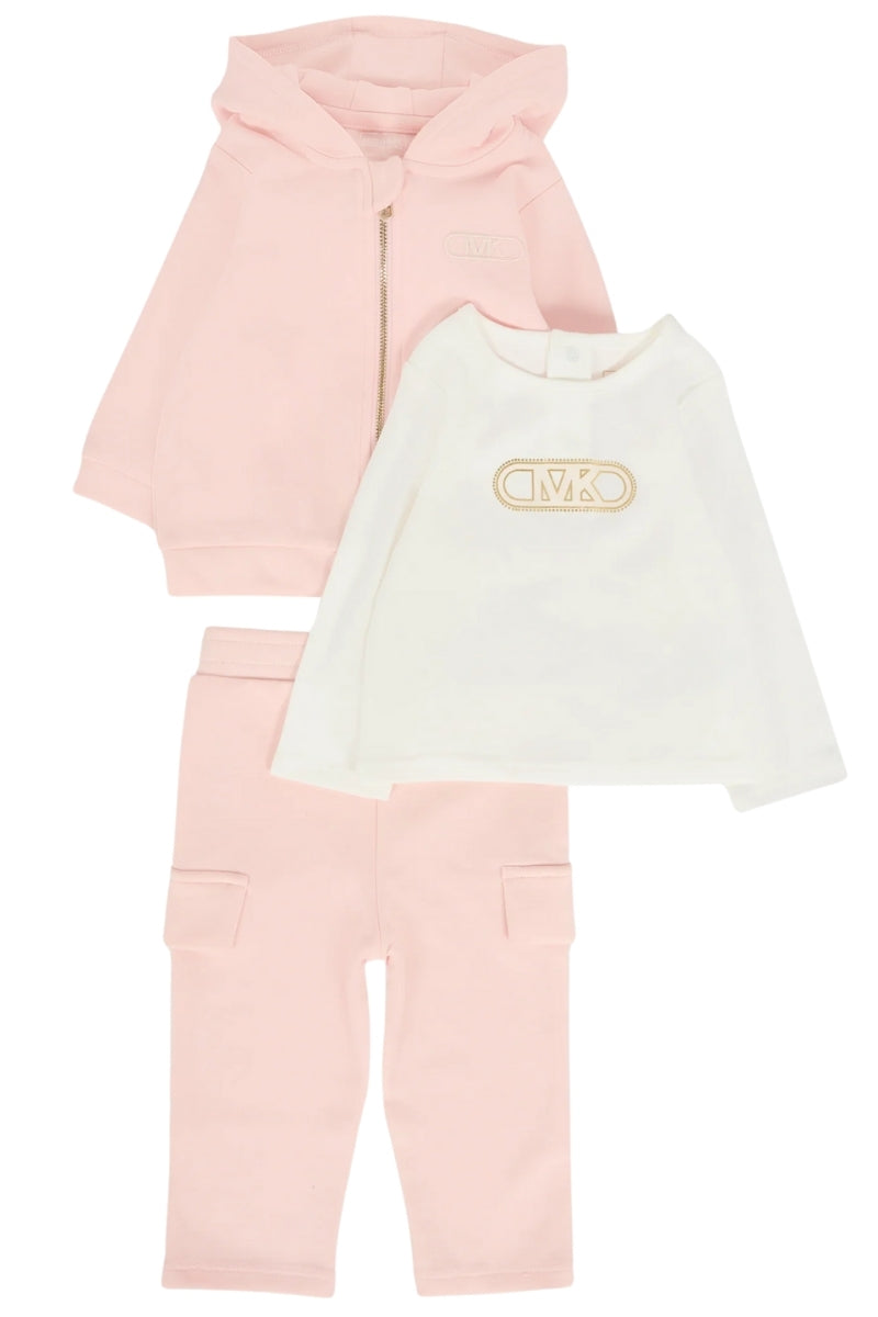 Completo tre pezzi da neonata e bambina con felpa, maglia e pantaloni  R30504