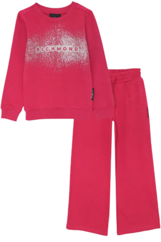 Tuta da bambina in cotone garzato con felpa e pantaloni a gamba larga RGA25007CF