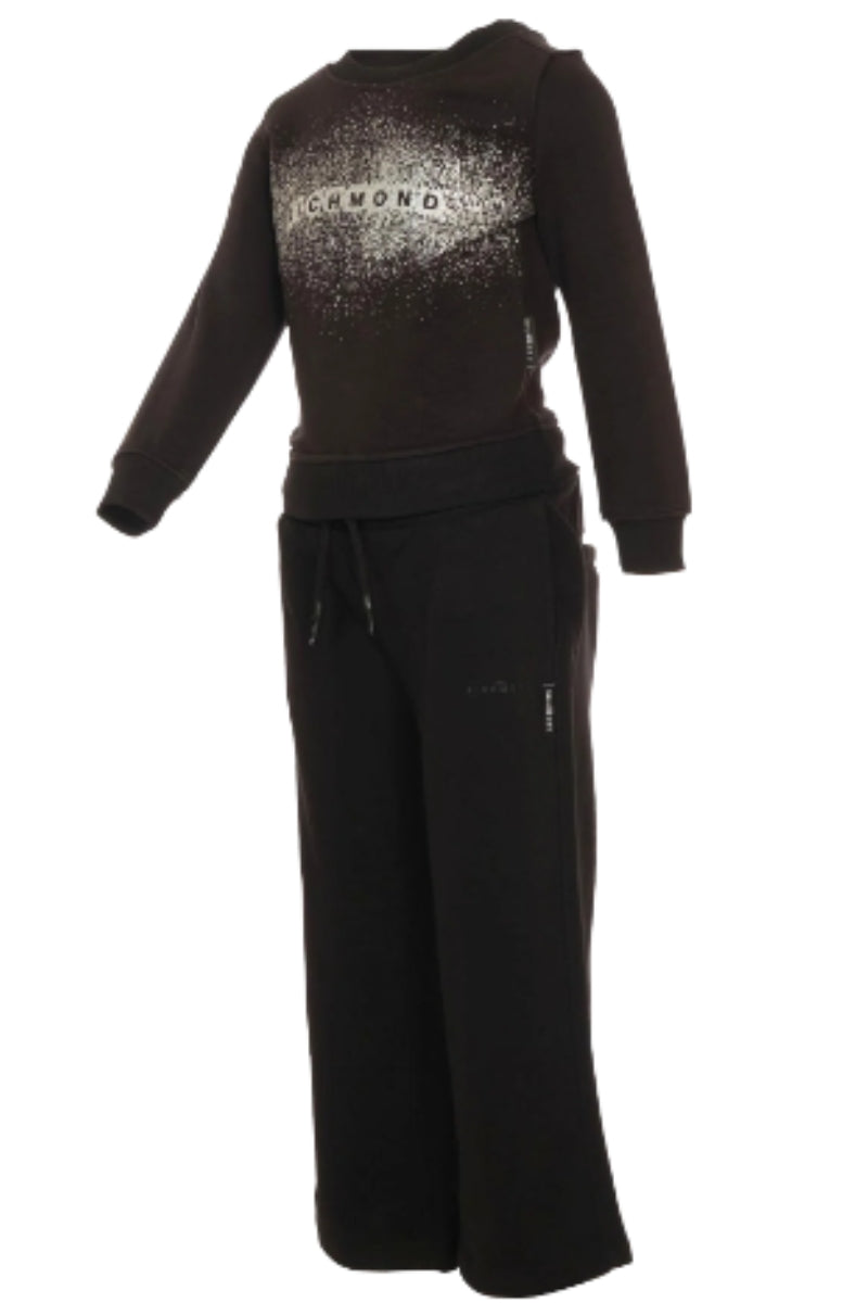 Tuta da bambina in cotone garzato con felpa e pantaloni a gamba larga RGA25007CF