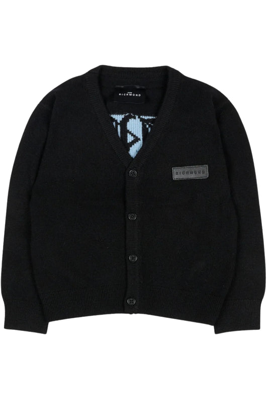 Cardigan da neonato in lana con maxi logo monogram ricamato a contrasto sul retro RIA25010CD