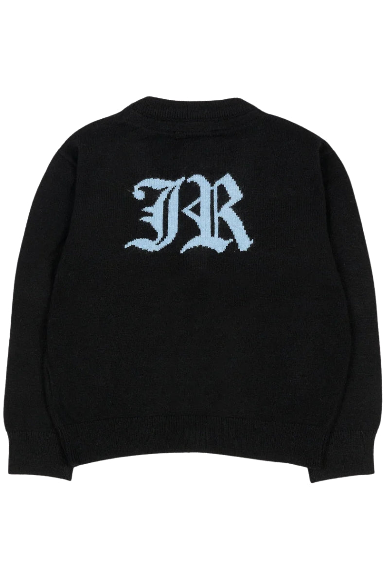 Cardigan da neonato in lana con maxi logo monogram ricamato a contrasto sul retro RIA25010CD