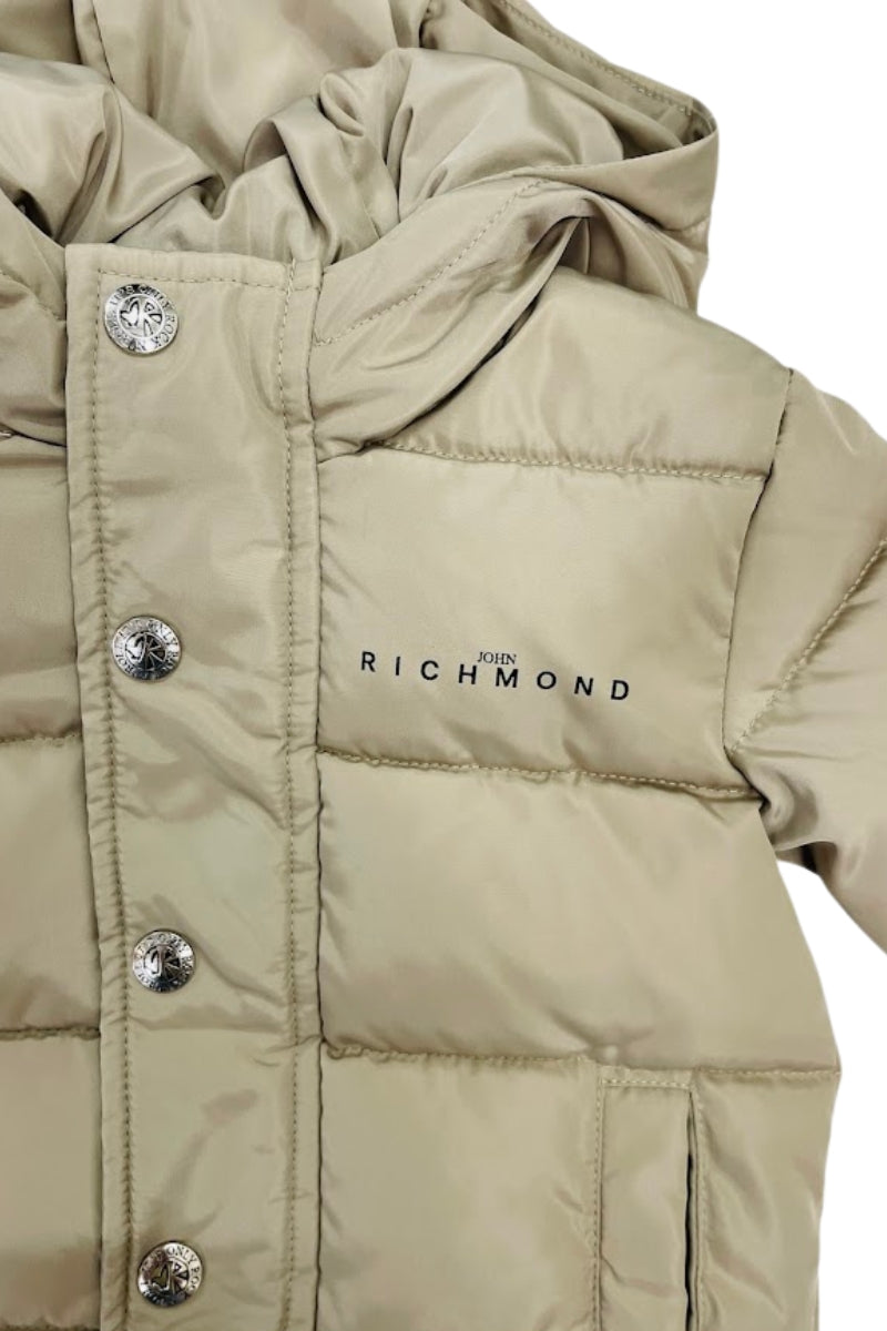 Giubbotto da neonato con cappuccio e logo lettering a contrasto colore sul retro RIA25011PI