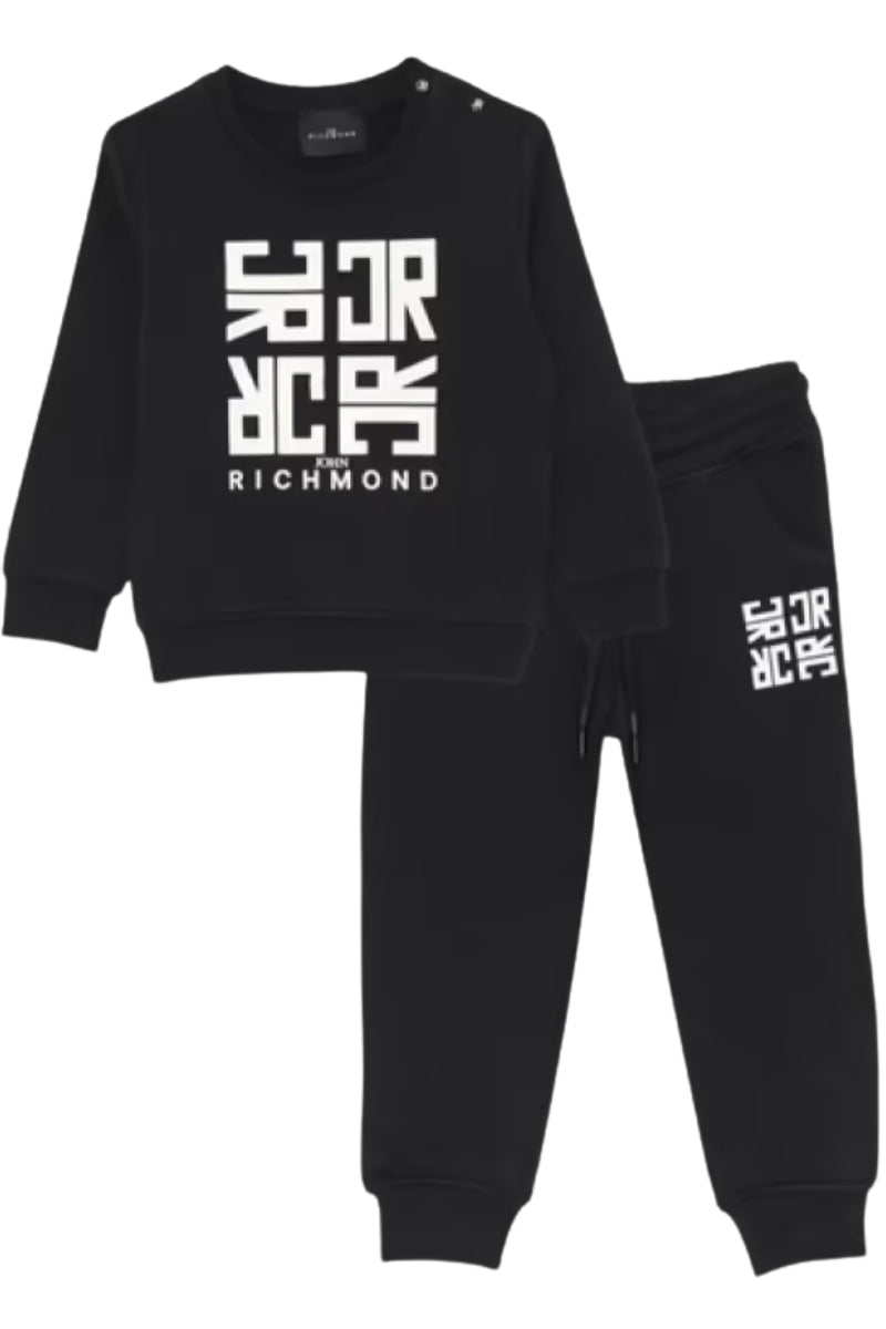 Tuta da neonato due pezzi con felpa e pantaloni con stampa logo monogram e logo lettering RIA25087CF