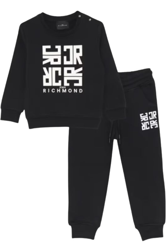 Tuta da neonato due pezzi con felpa e pantaloni con stampa logo monogram e logo lettering RIA25087CF