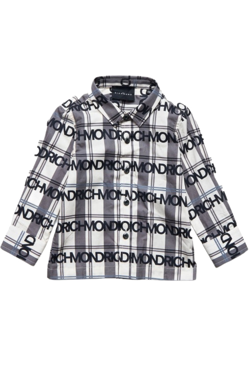 Camicia da neonato con stampa a quadri e logo lettering all over  RIA25109CA