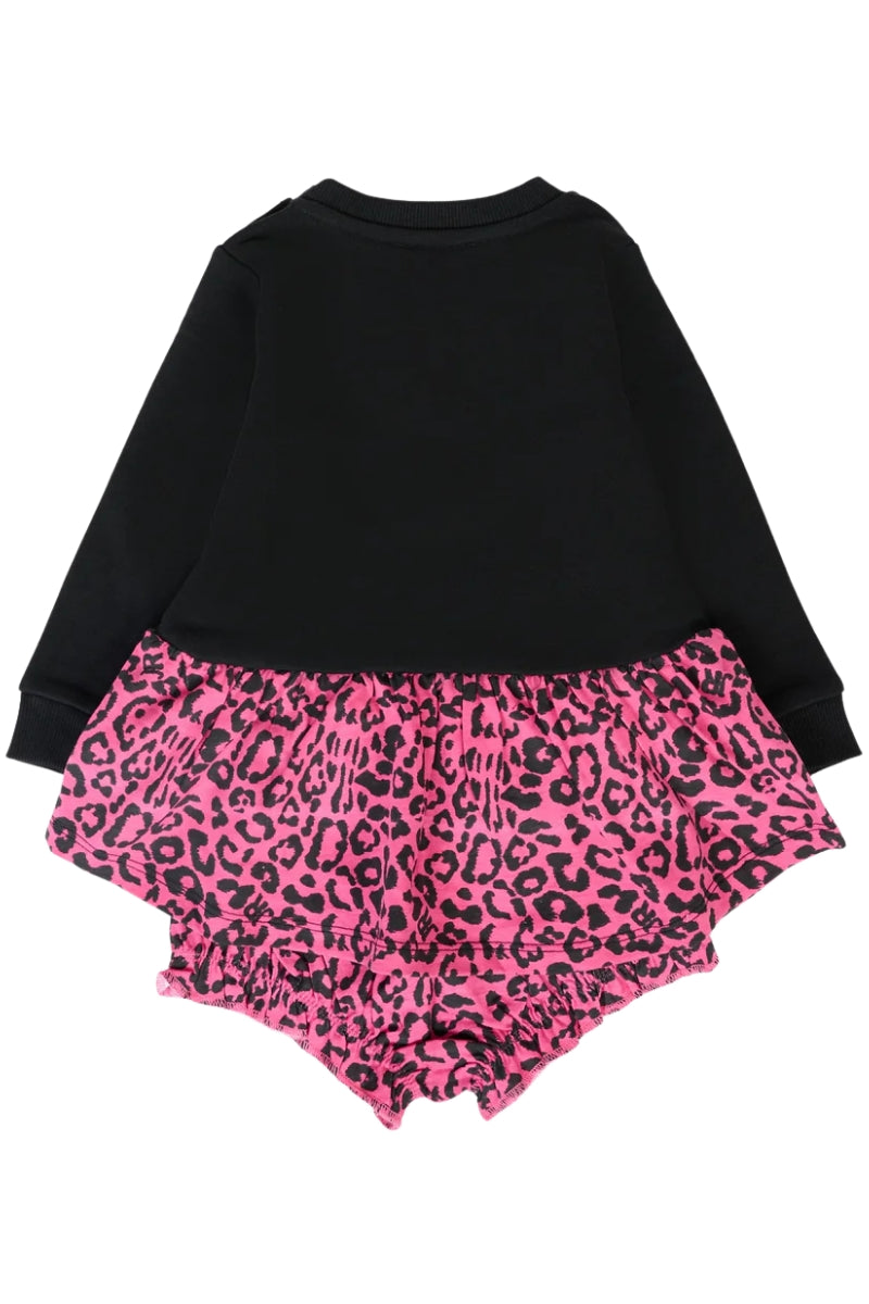 Abito da neonata con balza con stampa animalier a contrasto  RIA25120VE