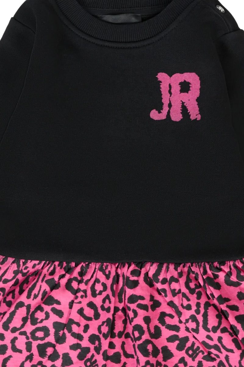 Abito da neonata con balza con stampa animalier a contrasto  RIA25120VE