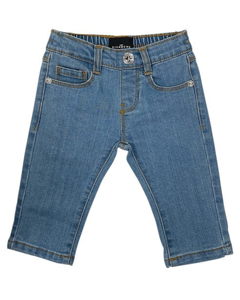 Jeans da neonato in cotone con logo lettering stampato a contrasto sul retro RIA25125JE