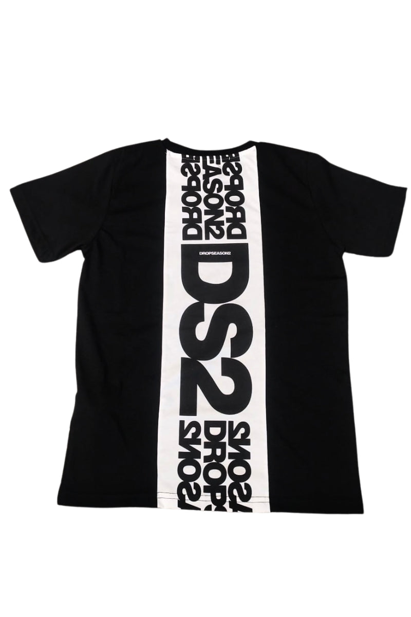 T-shirt da ragazzo in cotone con maxi banda loggata a contrasto sul retro SS26K90