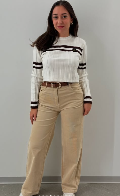 Pantaloni larghi da ragazza in velluto a costine