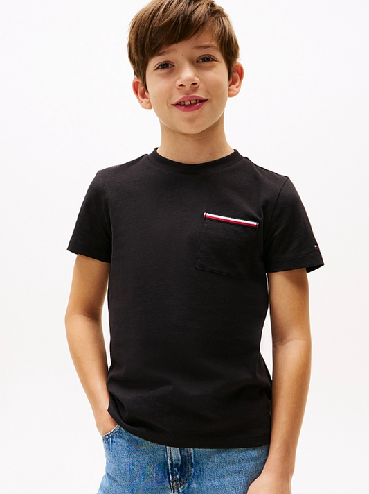 T-shirt girocollo da bambino e ragazzo in puro cotone con tasca applicata sul petto KB0KB08817