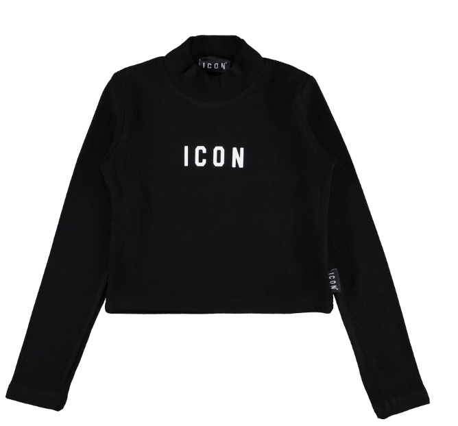 Maglia lupetto da ragazza in tessuto elasticizzato a costine con logo lettering IGKL00904