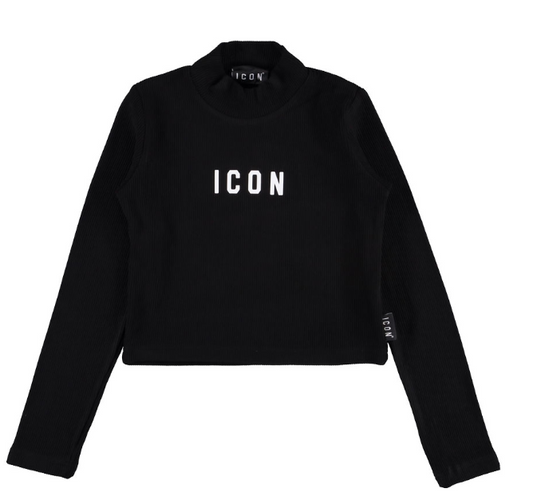 Maglia lupetto da ragazza in tessuto elasticizzato a costine con logo lettering IGKL00904