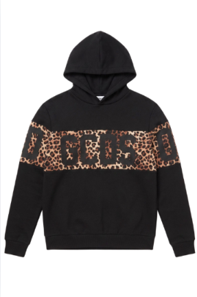 Felpa da ragazza con cappuccio e maxi banda loggata e leopardata ZOGJQE583F005