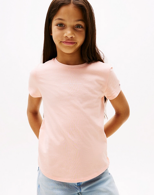 T-shirt girocollo da ragazza in puro cotone a maniche corte con logo lettering sul davanti KG0KG08527