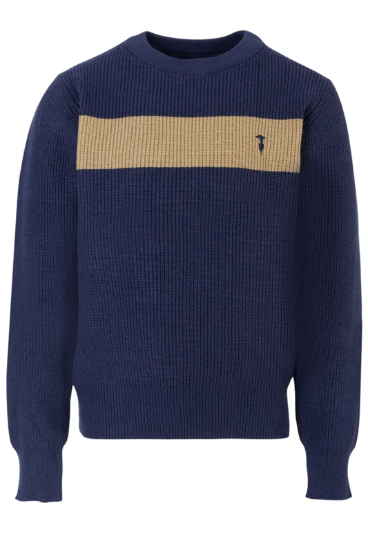 Maglione da bambino con banda a contrasto colore e logo a sinistra TBA25019MA