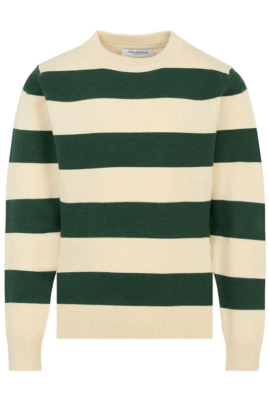 Maglione da bambino in misto lana a righe con logo ricamato a sinistra TBA25054MA